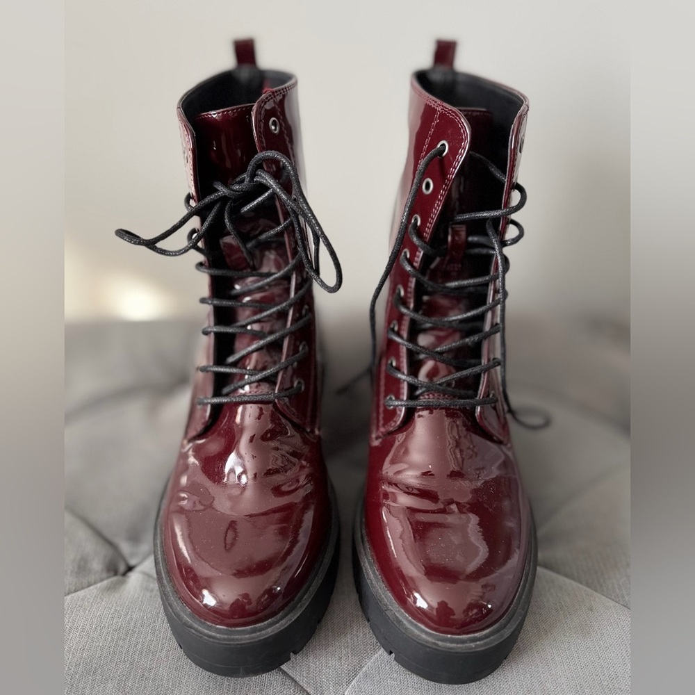 Forever 21 Glossy Maroon Combat Boots
